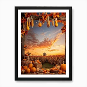 A Photograph Showcasing A Thanksgiving Festival Scene Set In A Rustic Fall Evening Wooden Decoratio (7) 1 Art Print