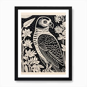 B&W Bird Linocut Eurasian Sparrowhawk 1 Art Print