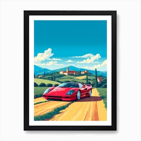 A Ferrari F40 In The Tuscany Italy Illustration 1 Art Print