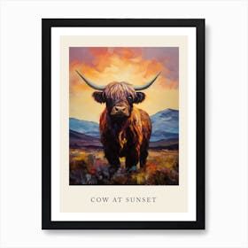 Cow At Sunset Poster Art Print