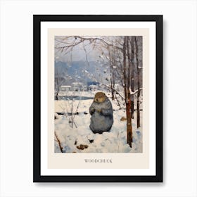 Vintage Winter Animal Painting Poster Woodchuck 1 Art Print