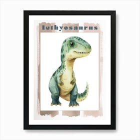 Cute Cartoon Icthyosaurus Dinosaur Watercolour 1 Poster Art Print