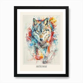 Arctic Wolf Colourful Watercolour 2 Poster Art Print