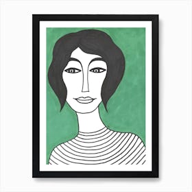 Woman on Green Background Illustration Art Print