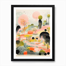 Kyoto Zen Gardens Abstract Riso Style 3 Art Print