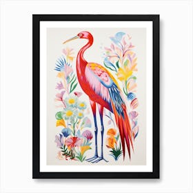 Colourful Bird Painting Crane 1 Art Print