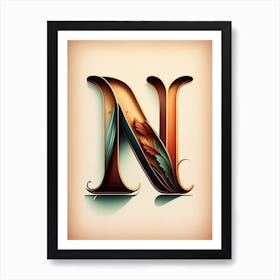 N, Letter, Alphabet Retro Drawing 3 Art Print