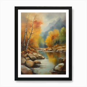 Autumn Lake,Forest Lake, Vintage Oil Painting, Farmhouse Wall Decorations, Antique Landscape, Vintage Landscape Oil Painting.11 Art Print