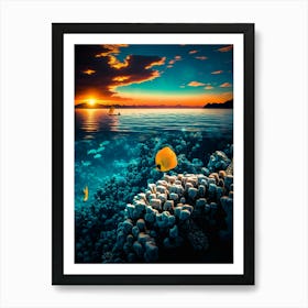 Tropical Seascape And Sunset Background Art Print