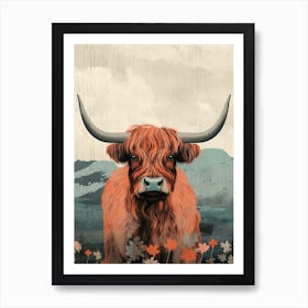 Screenprint Style Highland Cow Art Print