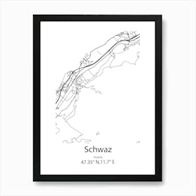 Schwaz,Austria Minimalist Map Art Print