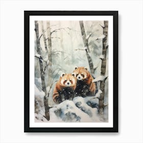 Winter Watercolour Red Panda 2 Art Print