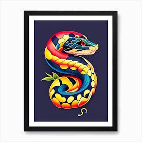 Anaconda Snake Tattoo Style Art Print