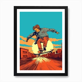 Skateboarding In Warsaw, Poland Comic Style 1 Art Print