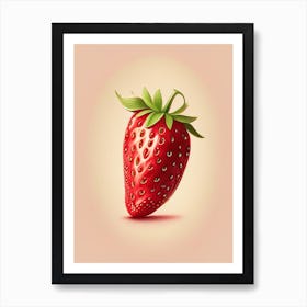 A Single Strawberry, Fruit, Retro Drawing 3 Art Print