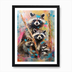 Raccoon Family Picnic Abstract 2 Art Print