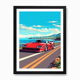 A Ferrari F40 In Causeway Coastal Route Illustration 3 Art Print