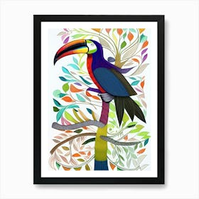 Toucan Bird Tree Animal Wildlife Leaves Nature Beak Wings Art Print