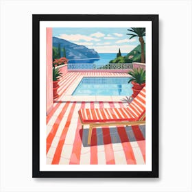 Red And White Striped Pool In Amalfi Coast Italy Art Print