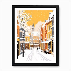 Retro Winter Illustration Bruges Belgium 4 Art Print