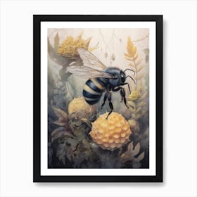 Black Resin Bee Beehive Watercolour Illustration 2 Art Print