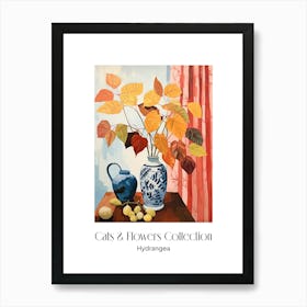 Cats & Flowers Collection Hydrangea Flower Vase And A Cat, A Painting In The Style Of Matisse 1 Art Print