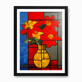 Poinsettia With A Cat 3 De Stijl Style Mondrian Art Print