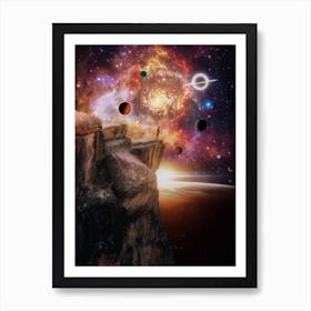 On Top Of The Cliff And Ballet Of Planets Art Print