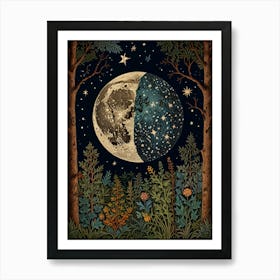 Moon In The Woods Style William Morris 1 Art Print Art Print