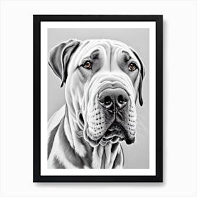 Neapolitan Mastiff B&W Pencil Dog Art Print