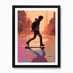 Skateboarding In Barcelona, Spain Drawing 3 Art Print