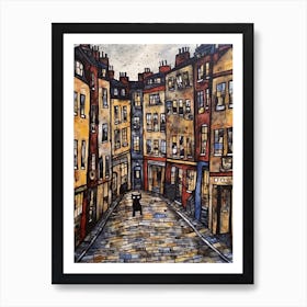 Painting Of London With A Cat In The Style Of Gustav Klimt 1 Art Print