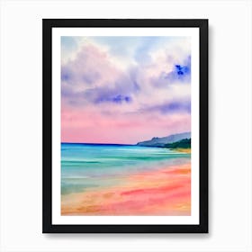 Anjuna Beach, Goa, India Pink Watercolour Art Print