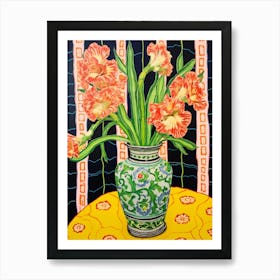 Flowers In A Vase Still Life Painting Gladiolus 2 Art Print
