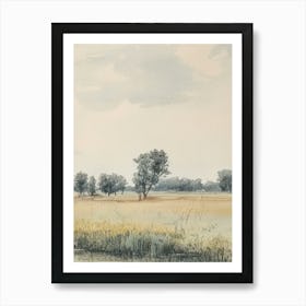 Summer Landscape With River And Trees Landscape Vintage Watercolour 3 Art Print