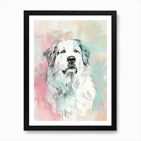 Great Pyrenees Dog Pastel Line Watercolour Illustration  3 Art Print