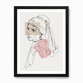 Girl With Pearl Earring Line Art Illustration Art Print