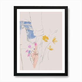 Flowers And Blue Jeans Line Art 3 Art Print