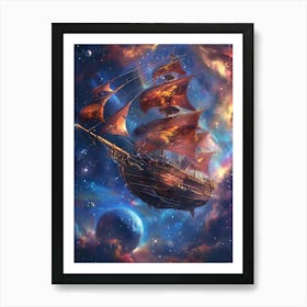 Fantasy Ship Floating in the Galaxy 1 Art Print