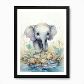 Elephant Painting Scuba Diving Watercolour 3 Art Print