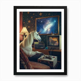 Retro Unicorn In Space Playing Galaxy Video Games 2 Art Print
