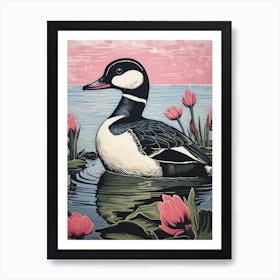 Vintage Bird Linocut Bufflehead 4 Art Print