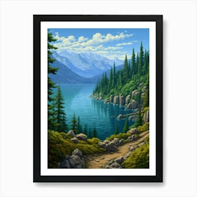 Lake Chelan Washington Pointillism 9 Art Print