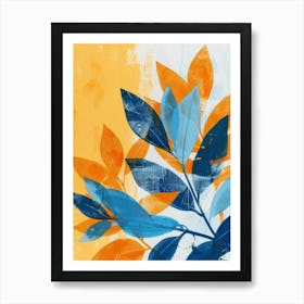 Blue And Orange Leaves 2 Art Print