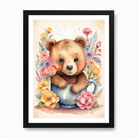 Cute Baby Bear In Mug Art Print