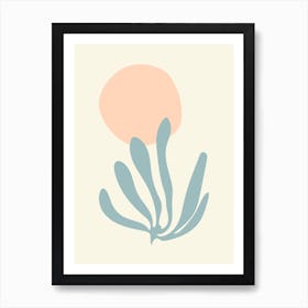 Matisse inspired Blue and Peach Leaf Cutout Art Print