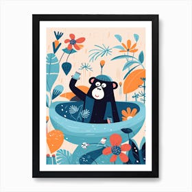 Gorilla Art In Bath Cartoon Nursery Illustration 2 Art Print