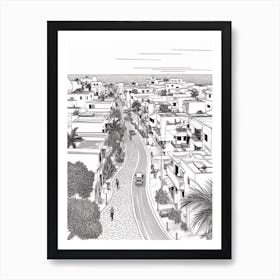 View Of Puerto Escondido, Mexico Line Art Black And White 2 Art Print