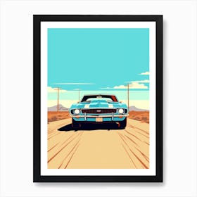 A Chevrolet Camaro Car In Route 66 Flat Illustration 4 Art Print