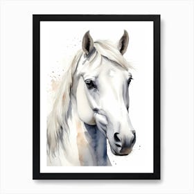 Floral White Horse Watercolor Painting (10) Art Print